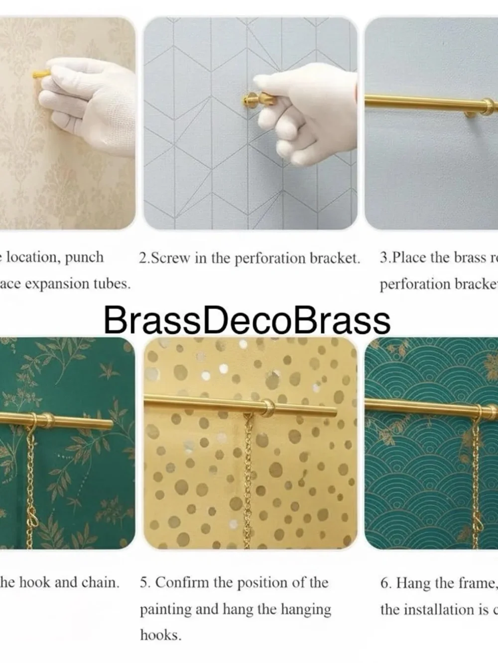 Solid Brass Picture Rail Hanging Kit Vintage Gallery Wall Art Display System